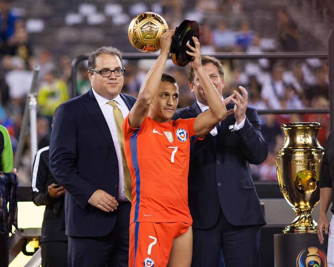 Chile's Alexis Sanchez receives the Golden Ball as the best player of Copa America Centenario.